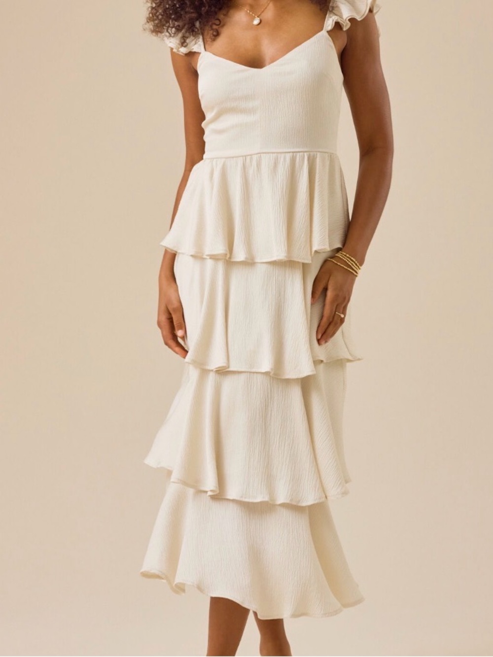 Altar'd State Ivory Tiered Ruffle Midi Dress